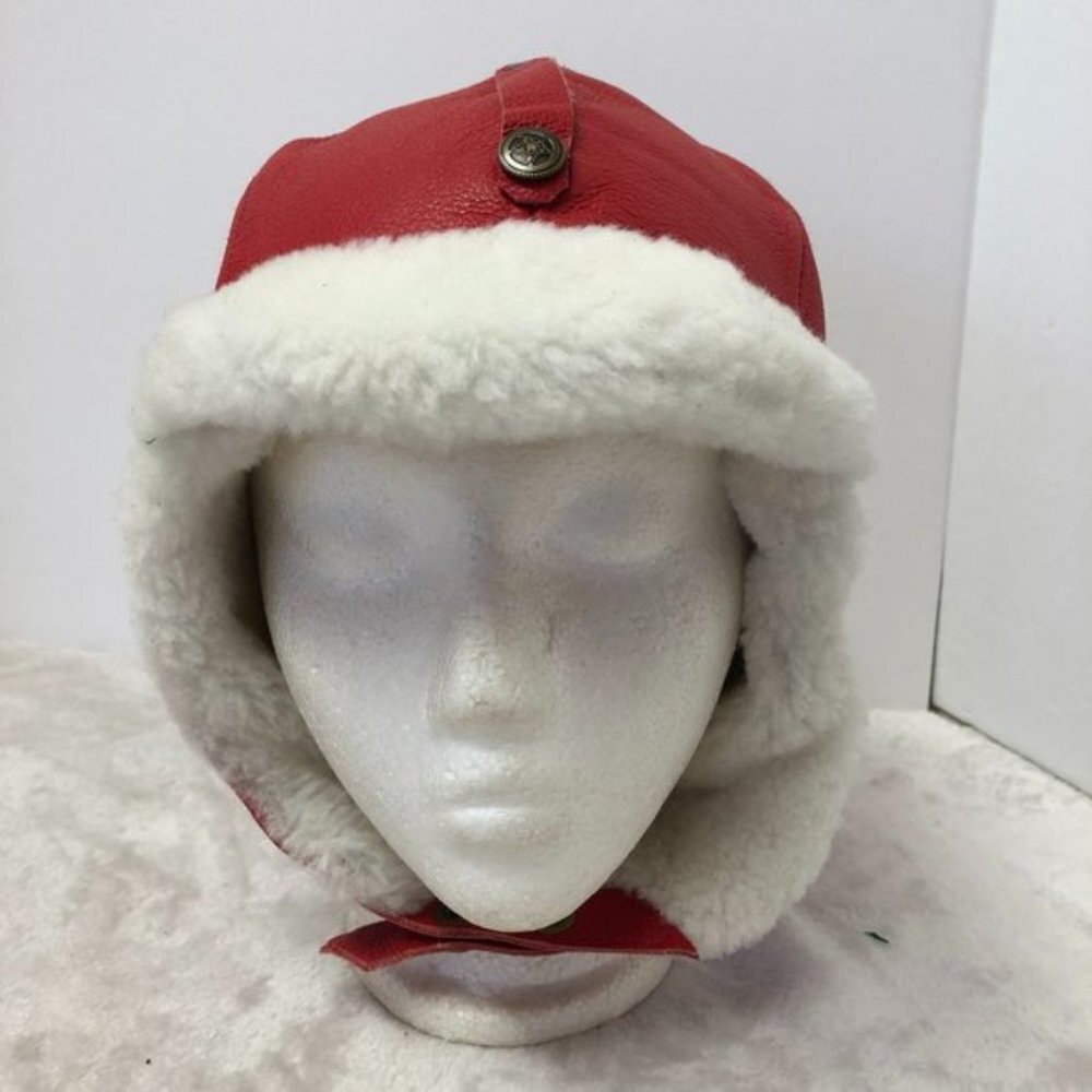 Fourrures Audet Red Aviator Flyers Winter Hat Unisex Size Small